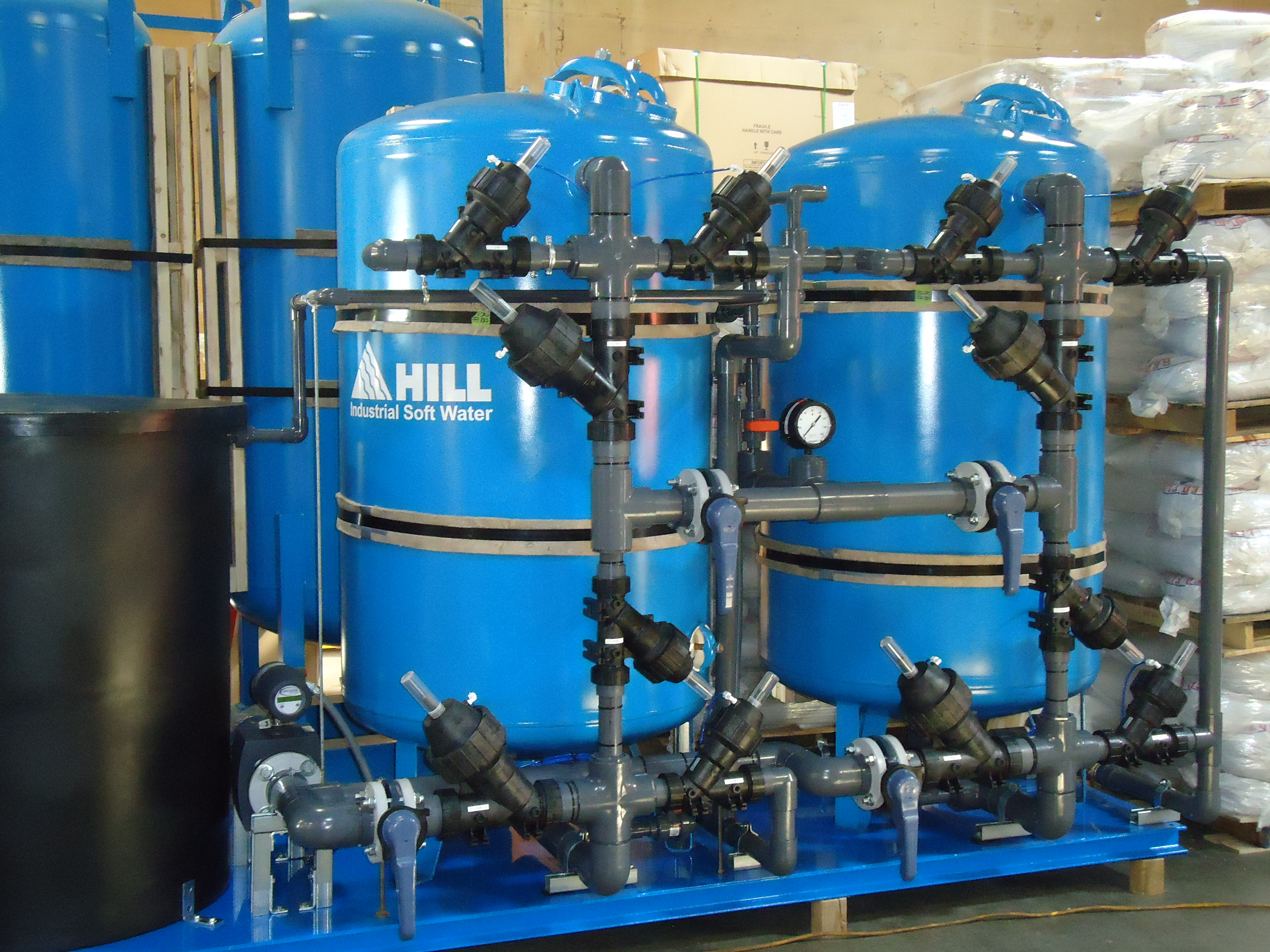 Dual tank commercial industrial water softener system by Hill