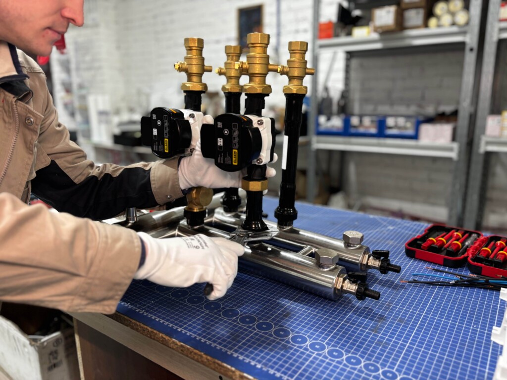 engineer assembling piping